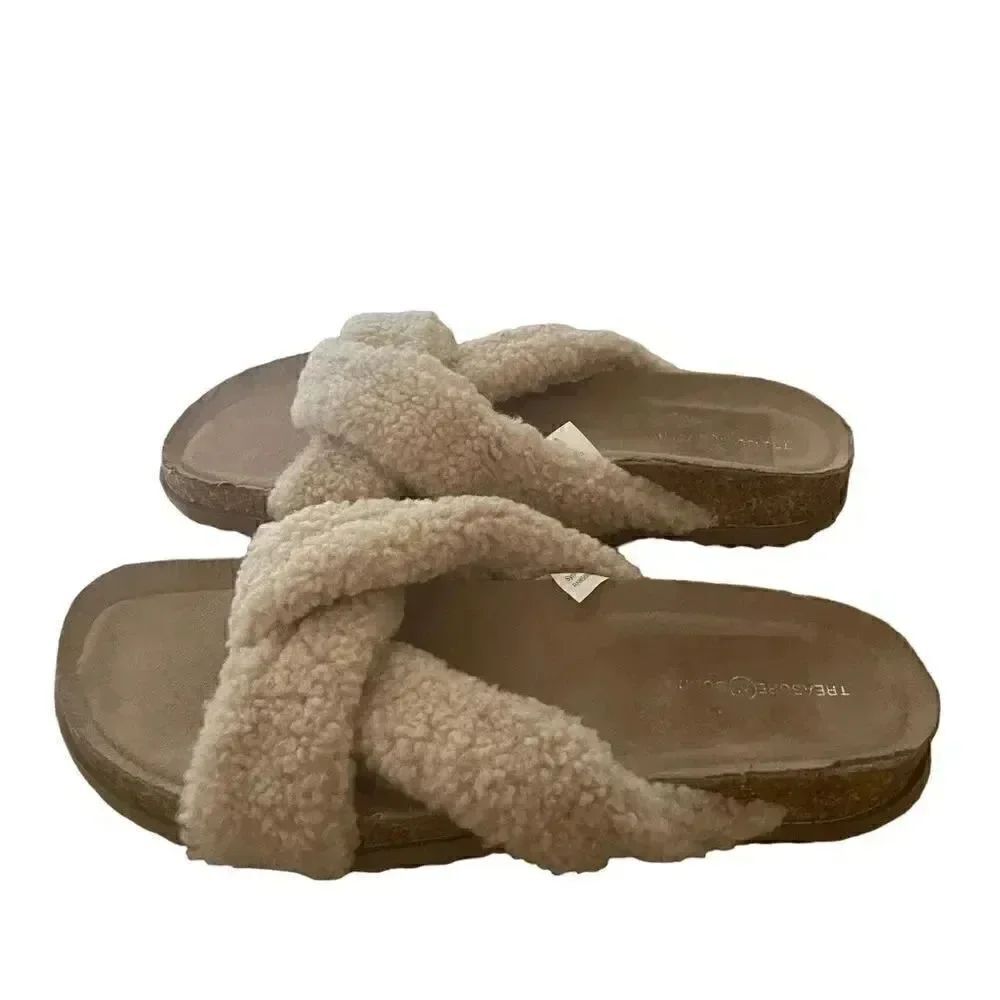 Treasure & Bond Beige Casual Wedge Slide Slippers Fabric Upper 1 Inch Beach 8 M